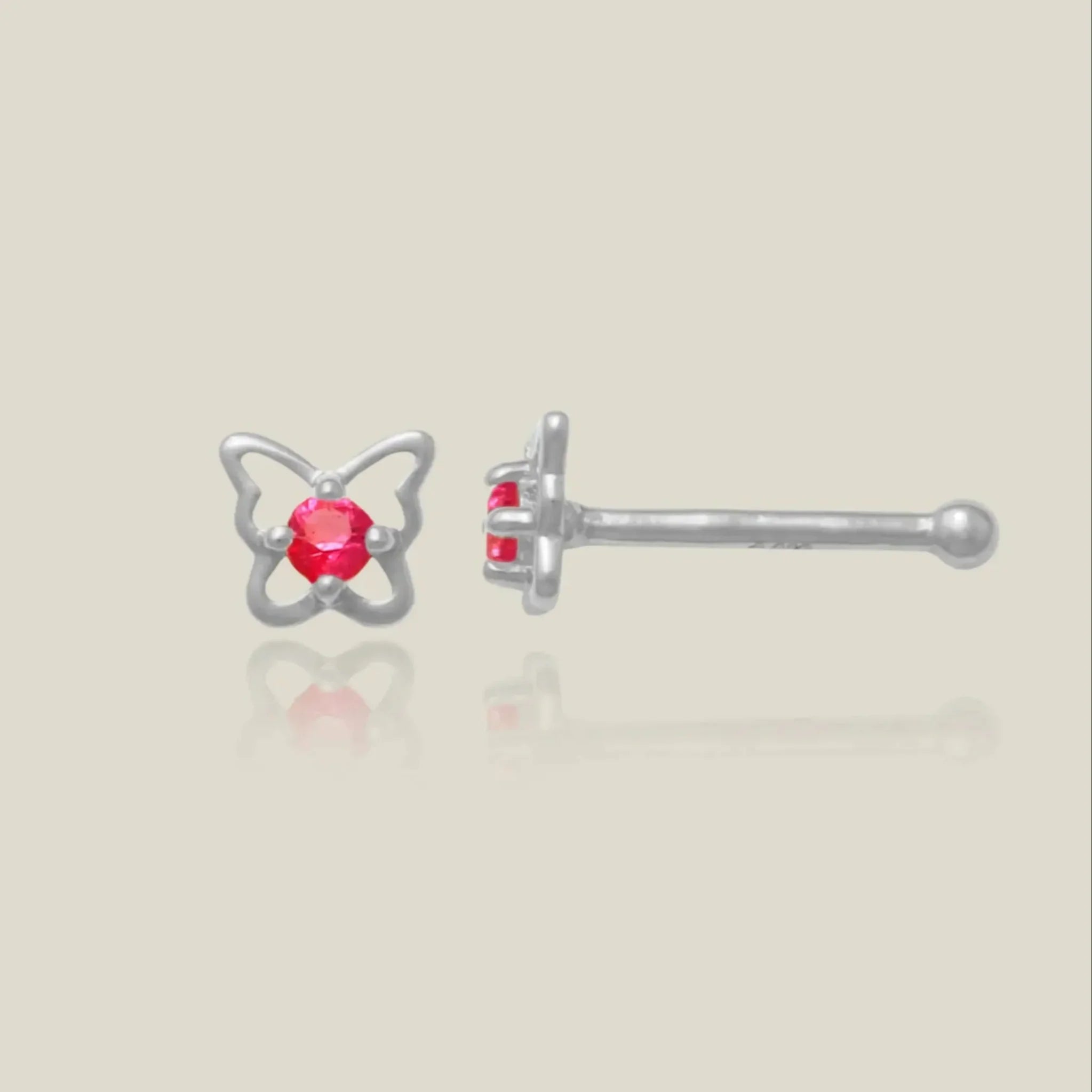14K Solid Gold Ruby Butterfly Nose Bone Stud – Anygolds