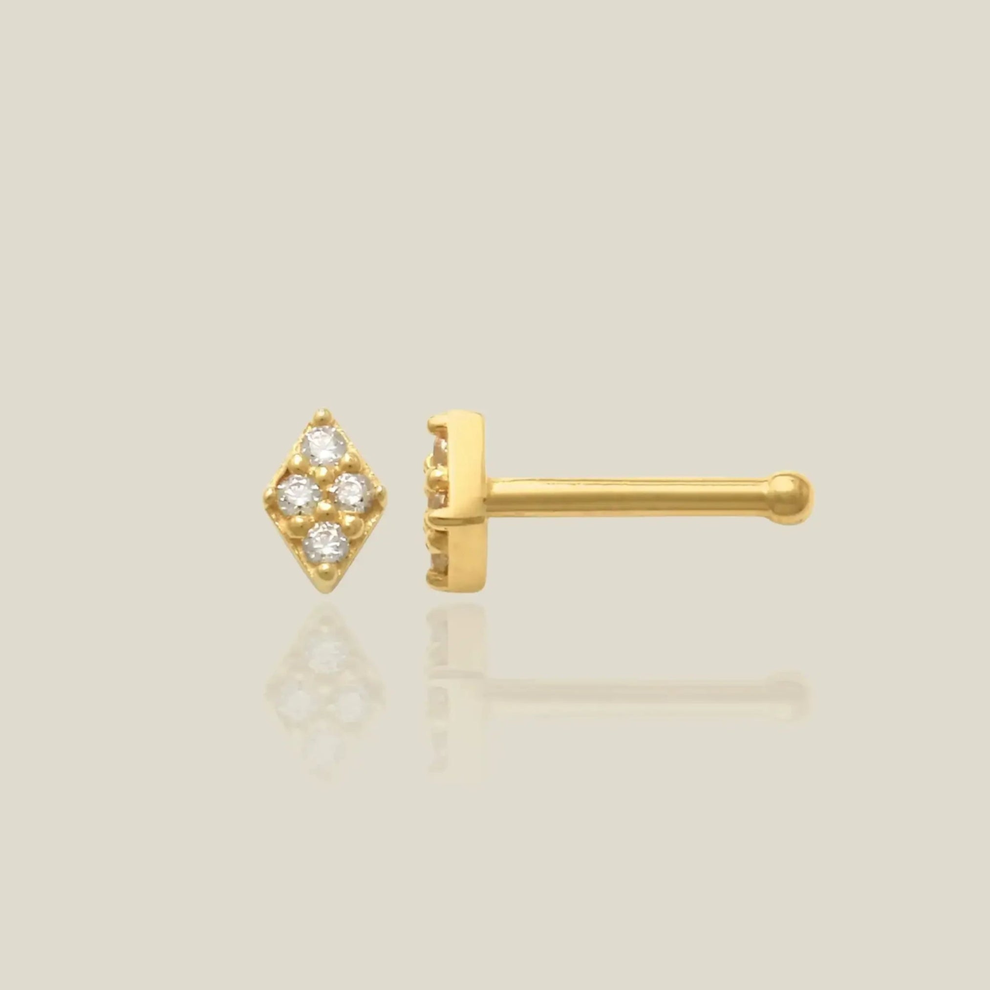 14K Solid Gold Rhombus CZ Nose Bone Stud – Anygolds