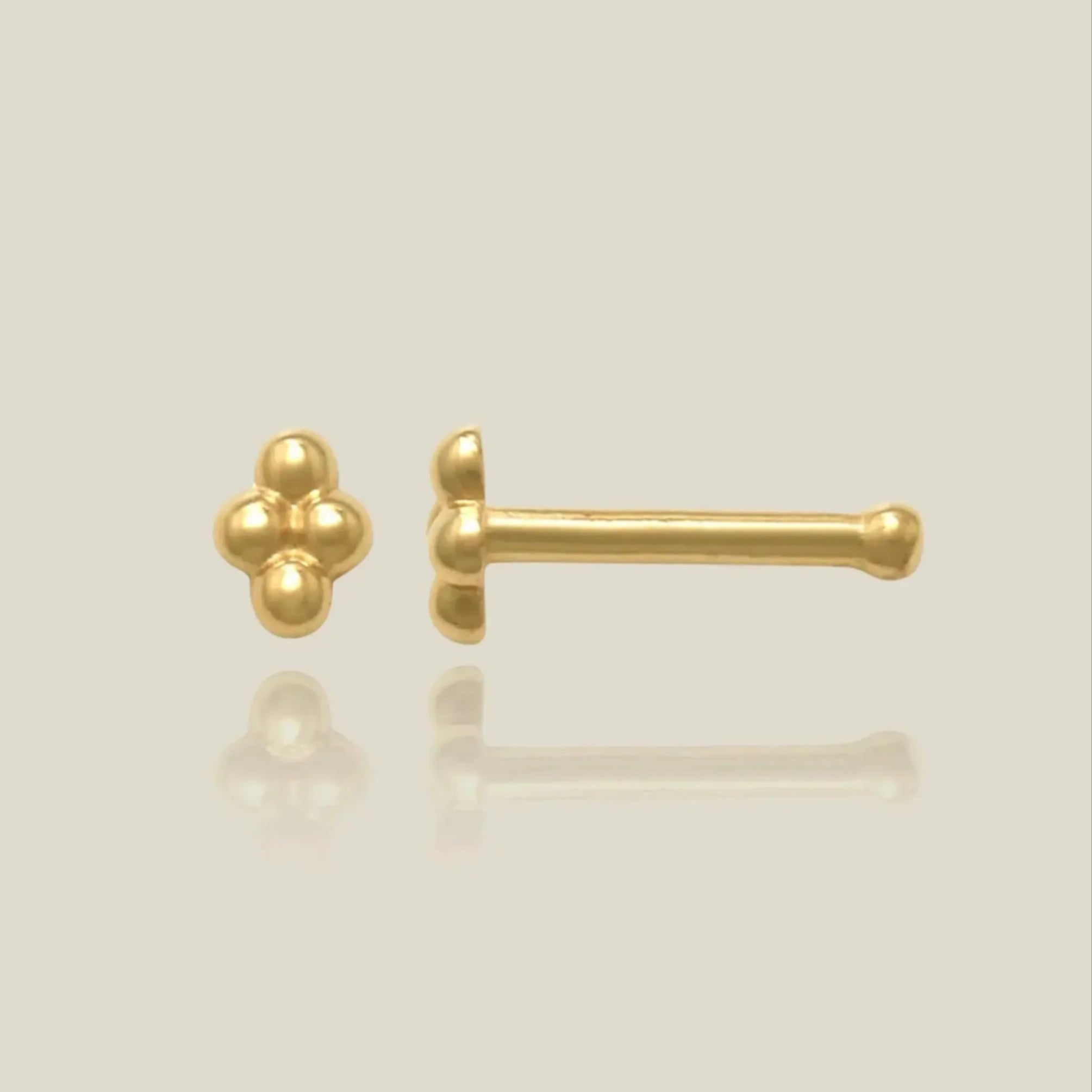 14K Solid Gold Beaded Nose Bone Stud – Anygolds