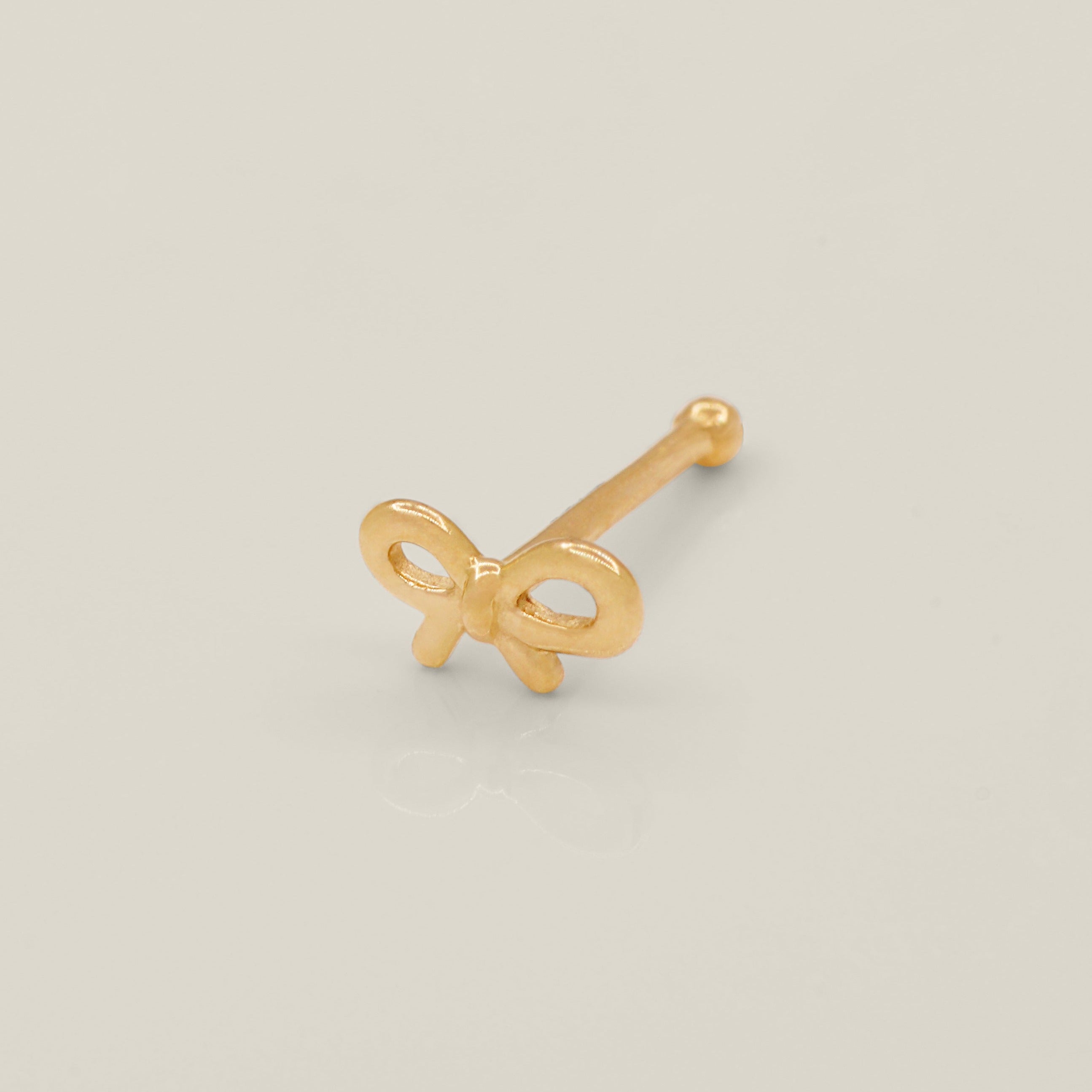 14K Solid Gold Open Bow Nose Bone Nostril Stud Piercing - Anygolds 