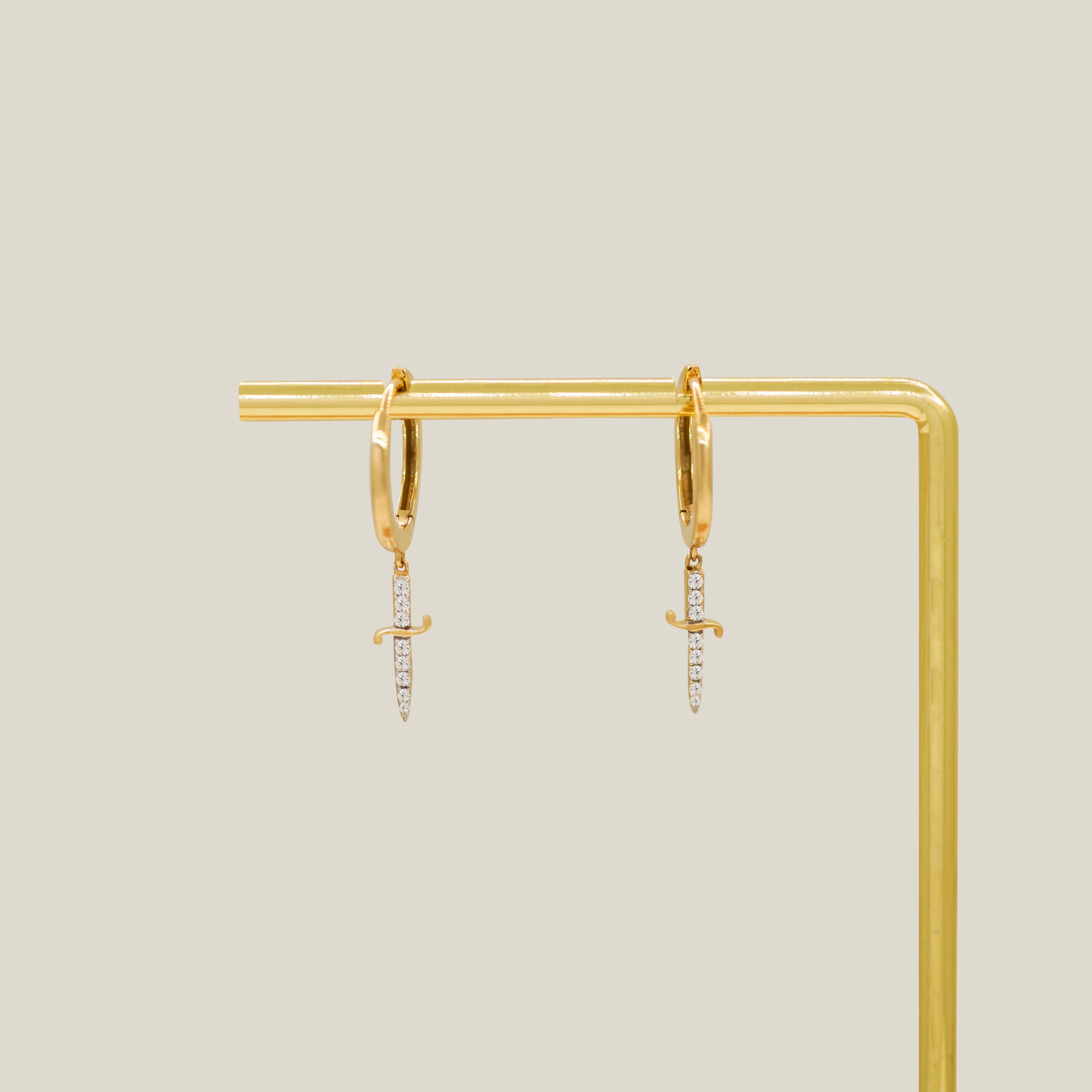 Diamond Dagger Drop Earrings - Anygolds