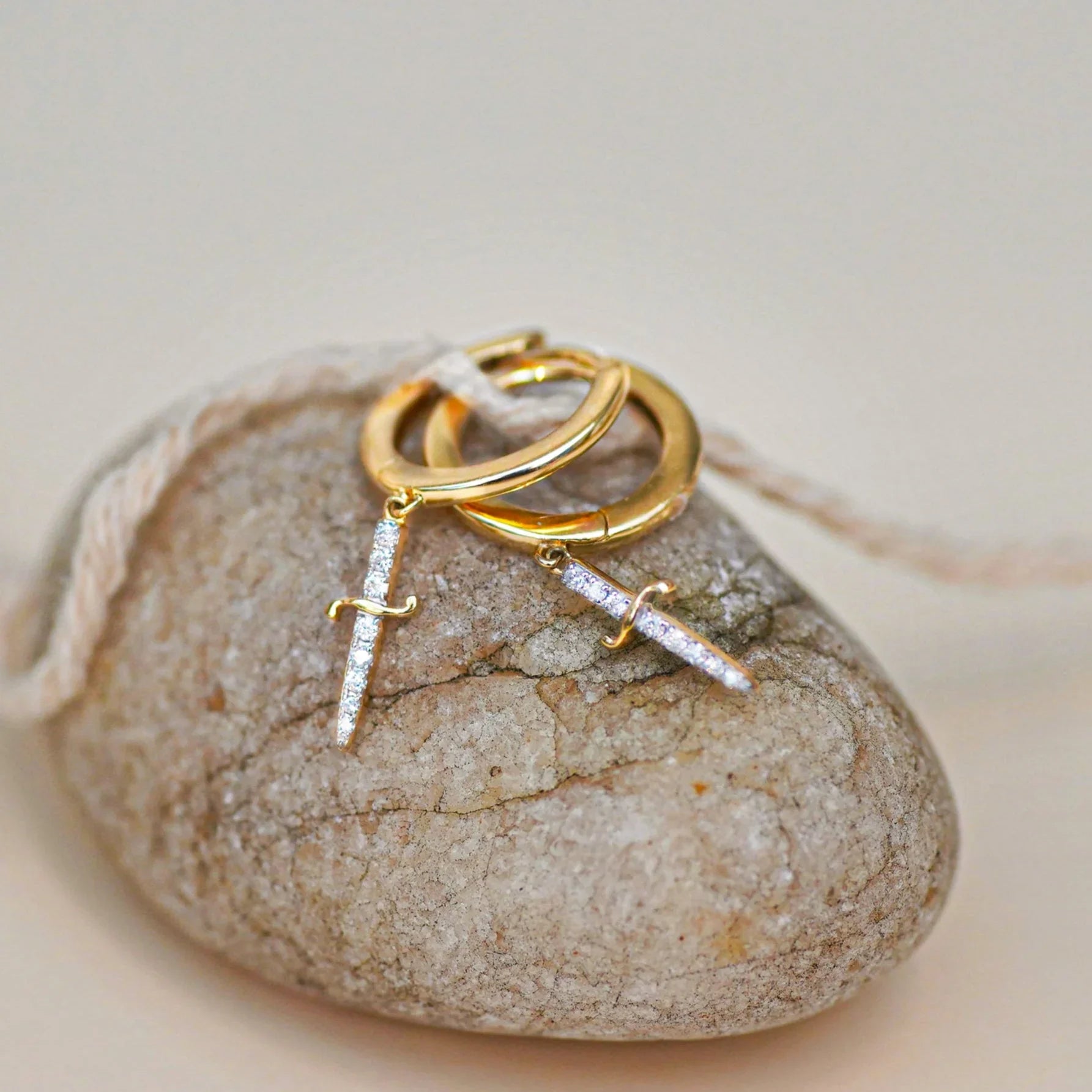 Diamond Dagger Drop Earrings - Anygolds