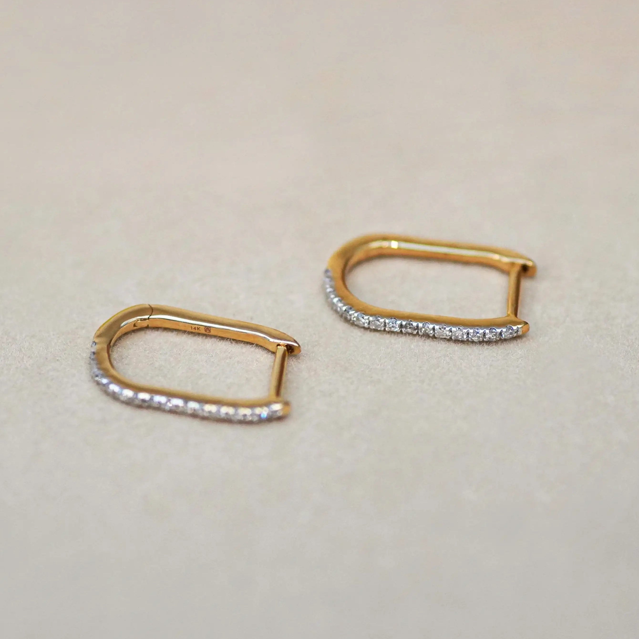 14K Solid Gold Micro-Pavé  Diamond Oval Hoop Earrings – Anygolds