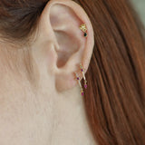 Ruby Dagger Stud Drop Earrings (Pair, Single)