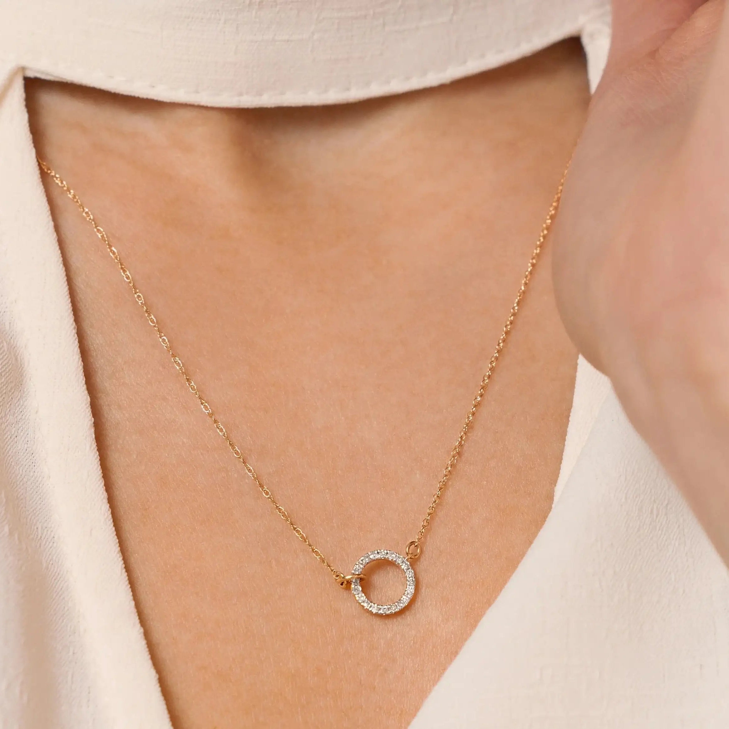 14K Solid Gold Diamond O Necklace – Anygolds 