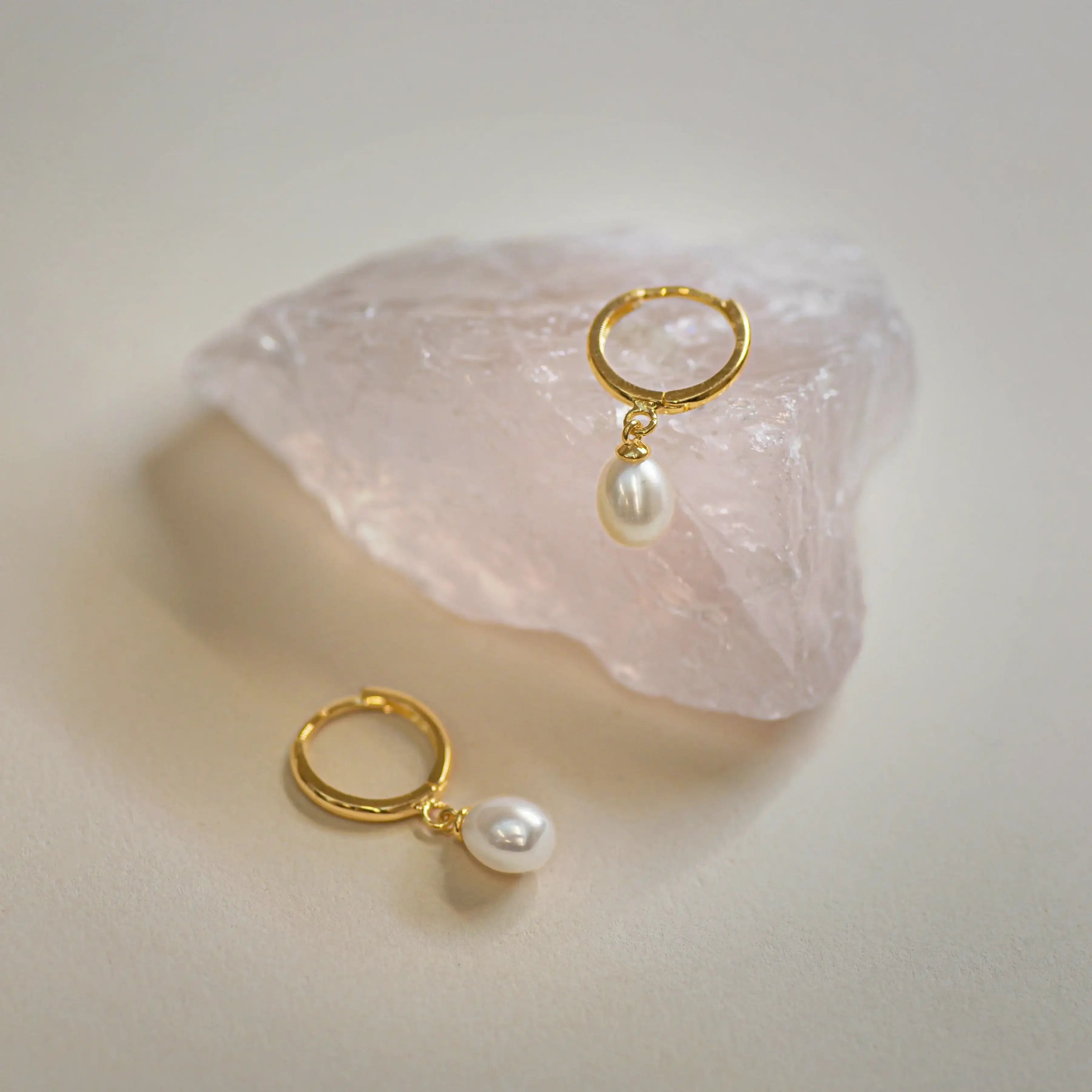14K Solid Gold Pearl Drop Earrings – Anygolds