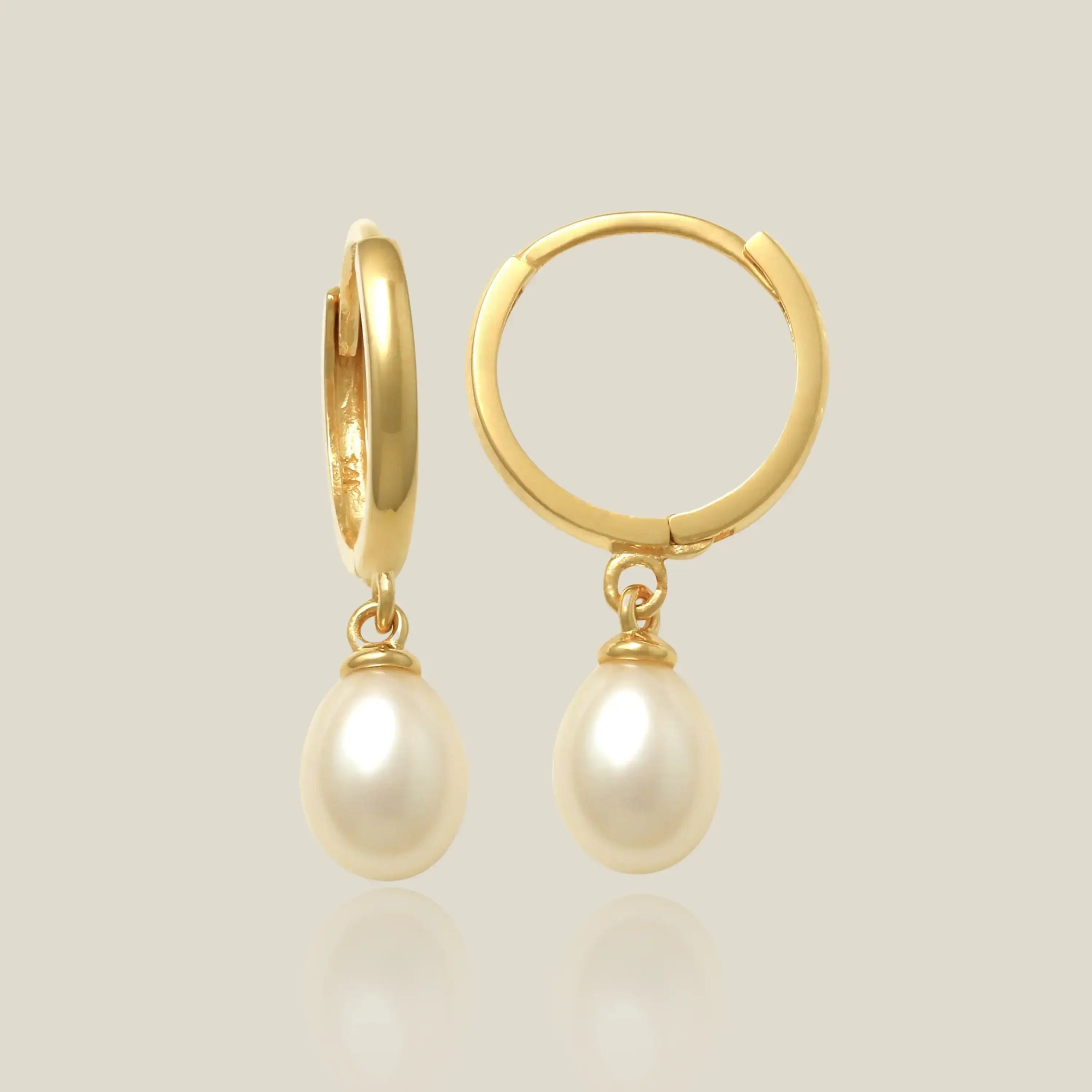 14K Solid Gold Pearl Drop Earrings – Anygolds