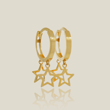 Double Star Huggie Hoop Drop Earrings - Anygolds