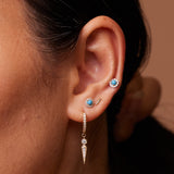 CZ Spike Round Drop Huggie Earring (Pair, Single)