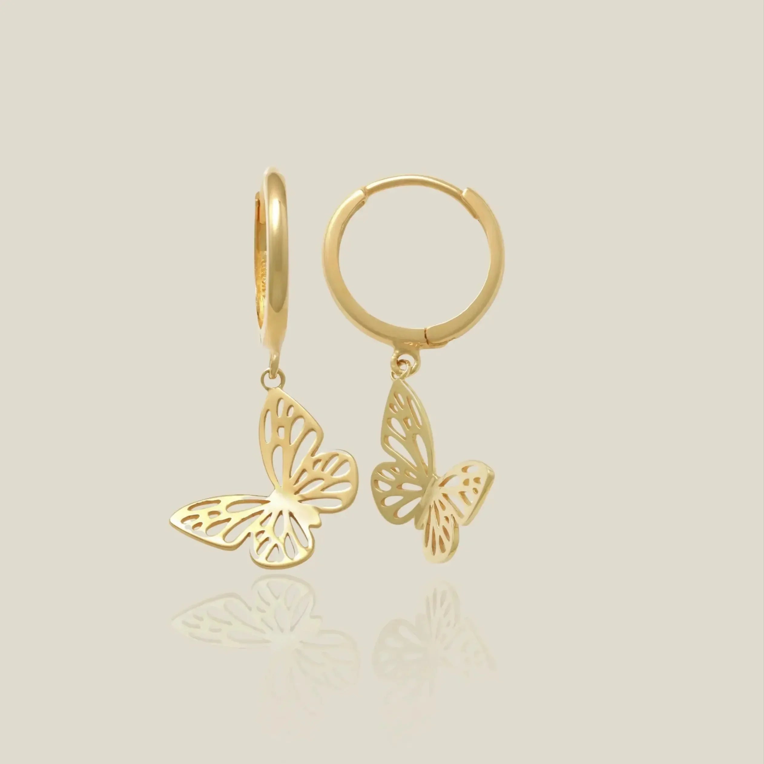 14K Solid Gold Open Butterfly Drop Huggie Earrings – Anygolds