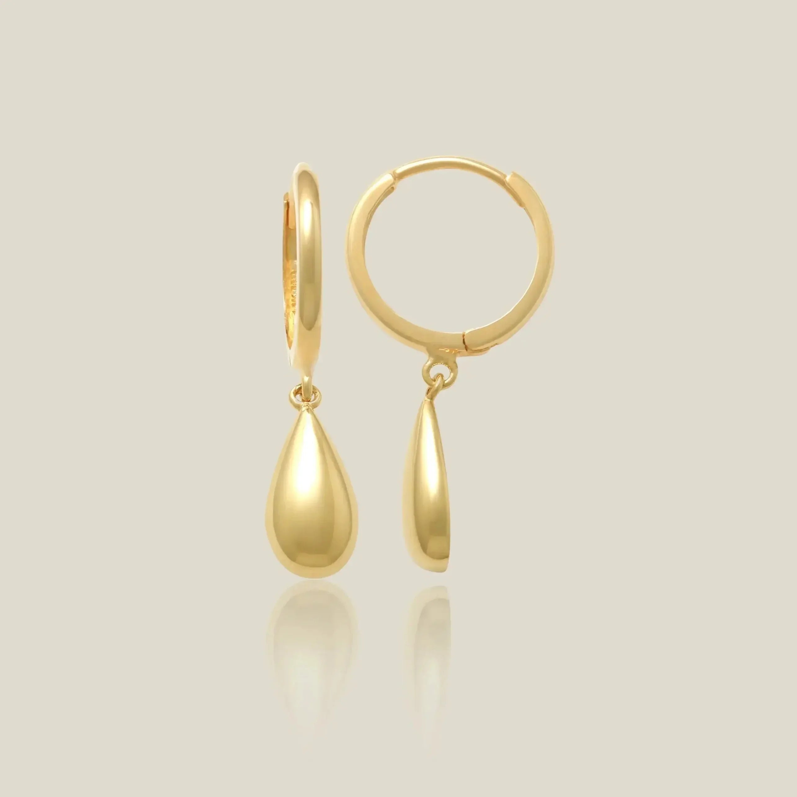 14K Solid Gold Teardrop Drop Huggie Earrings – Anygolds