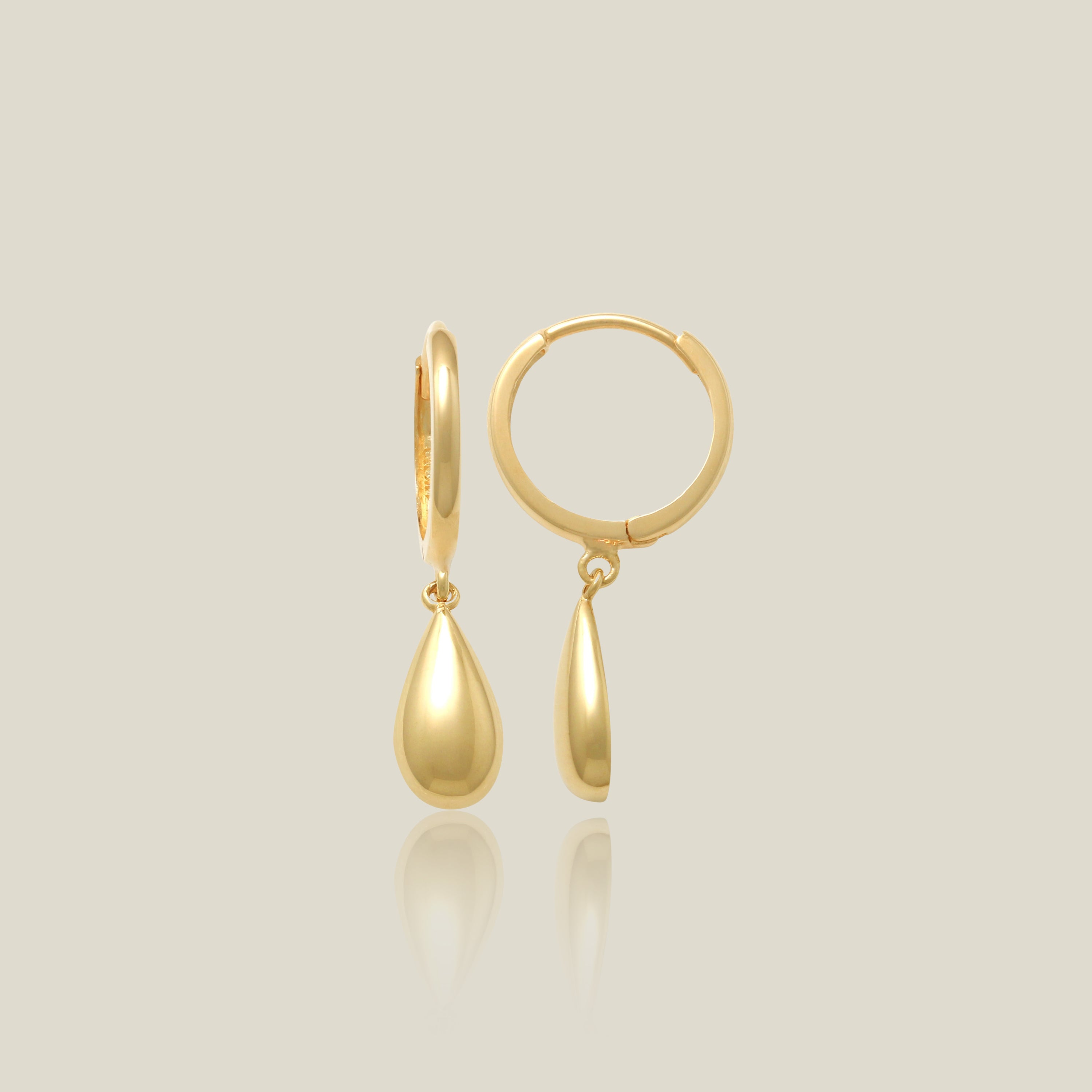 14k Solid Gold Teardrop Drop Huggie Earrings - Anygolds 