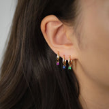 Color Stone Huggie Hoop Drop Earrings - Anygolds