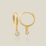 Bezel Diamond Drop Huggie Hoop Earrings - Anygolds