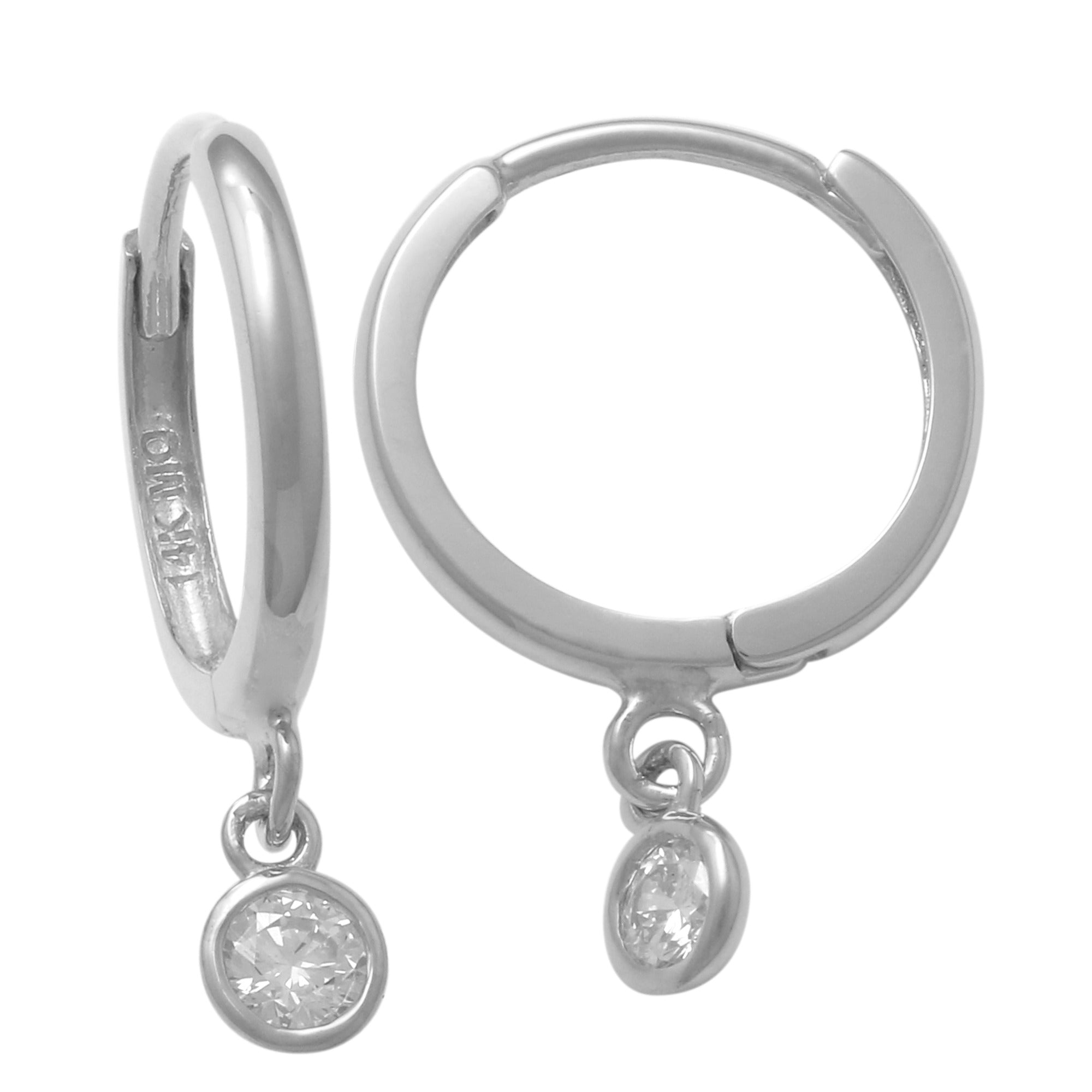 Bezel Diamond Drop Huggie Hoop Earrings - Anygolds