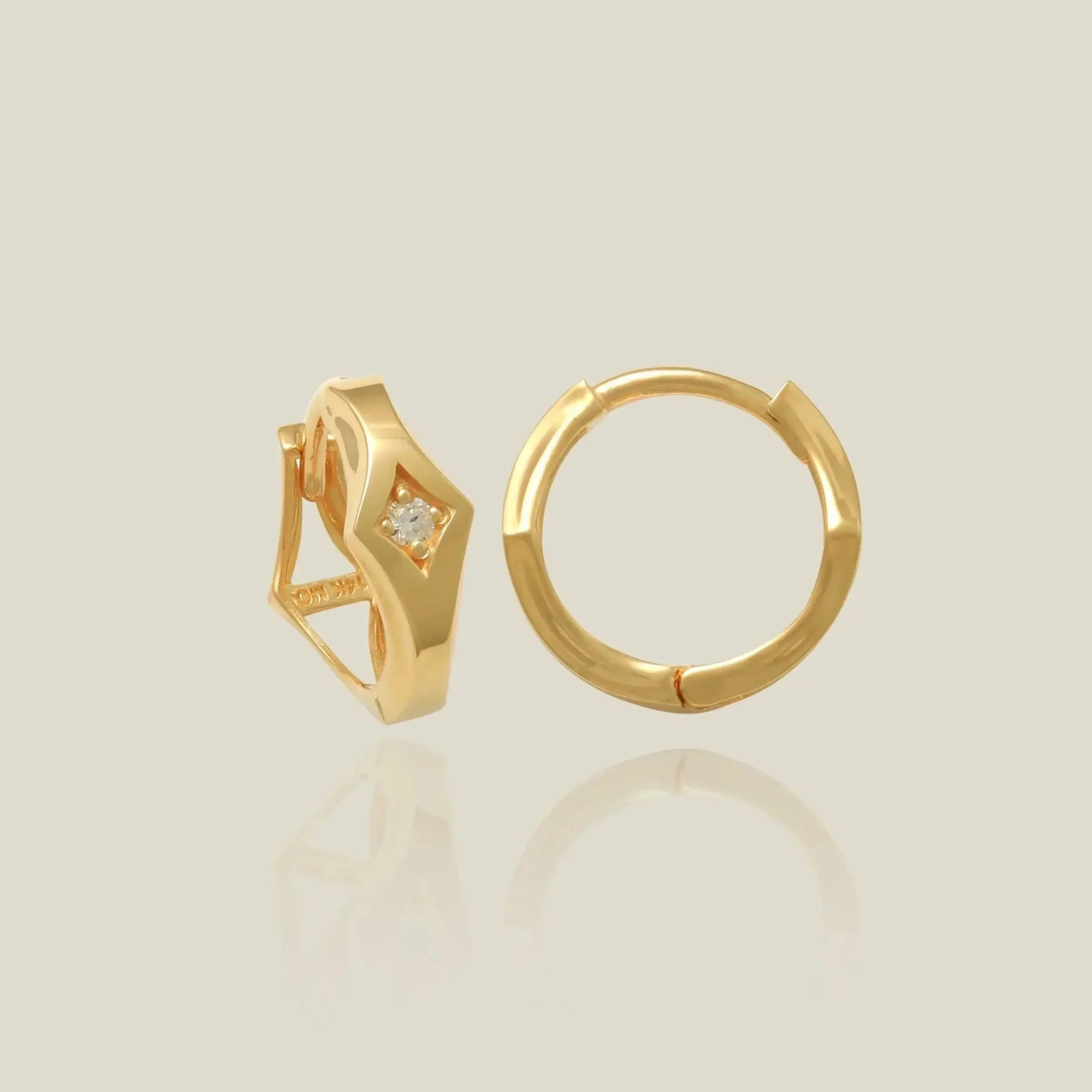 14K Solid Gold Diamond Rhombus Hoop Earrings – Anygolds