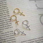 Beaded Cross Drop Huggie Earrings - Anygolds