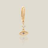 Piercing de aro Huggie con forma de gota de ojo malvado con circonita cúbica de zafiro