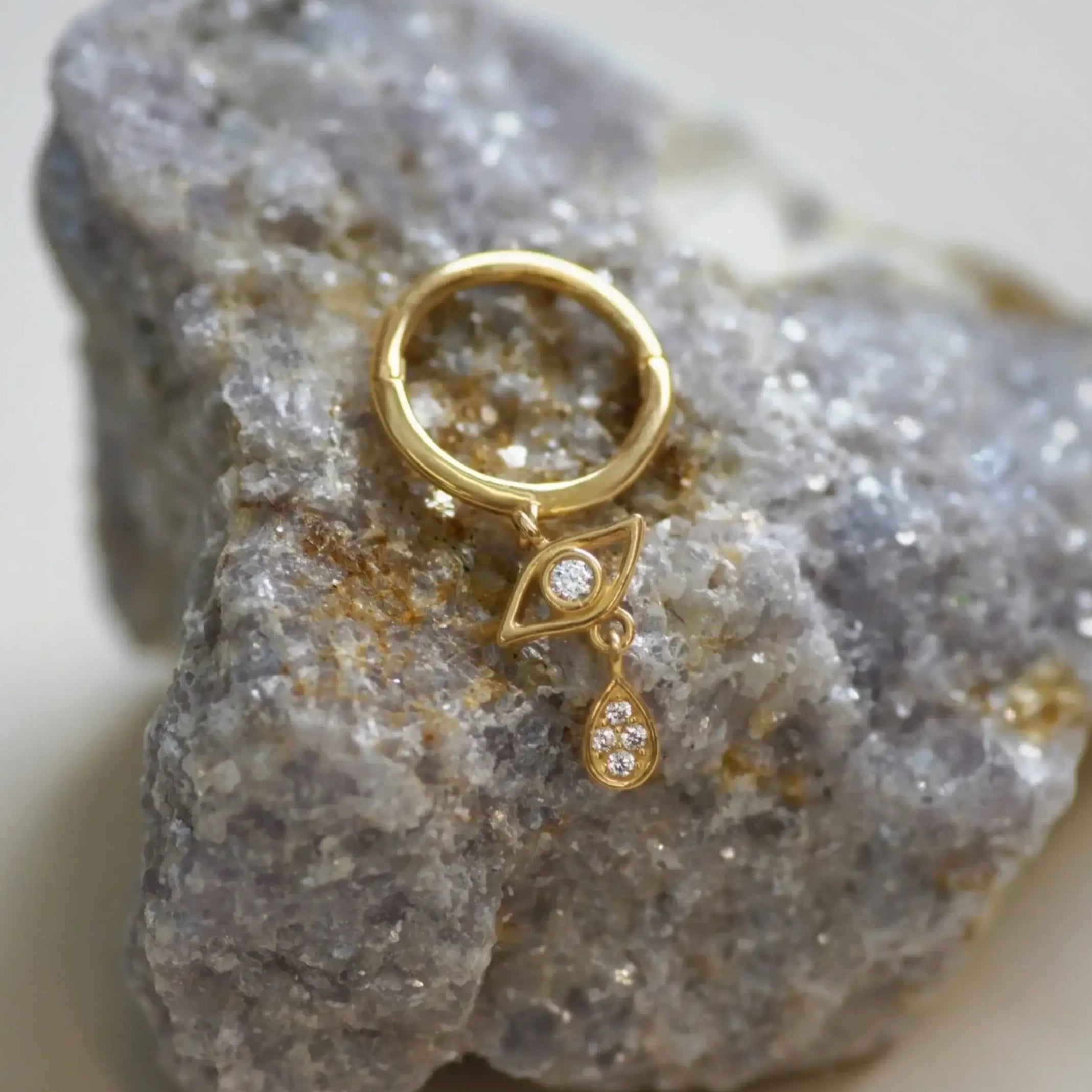 Clear Stone Evil Eye Dangle Hoop - Anygolds