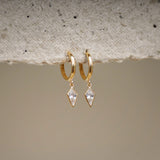 Diamond Shaped Charm Drop Huggie Earrings