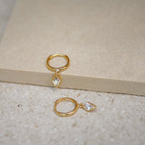 Diamond Shaped Charm Drop Huggie Earrings