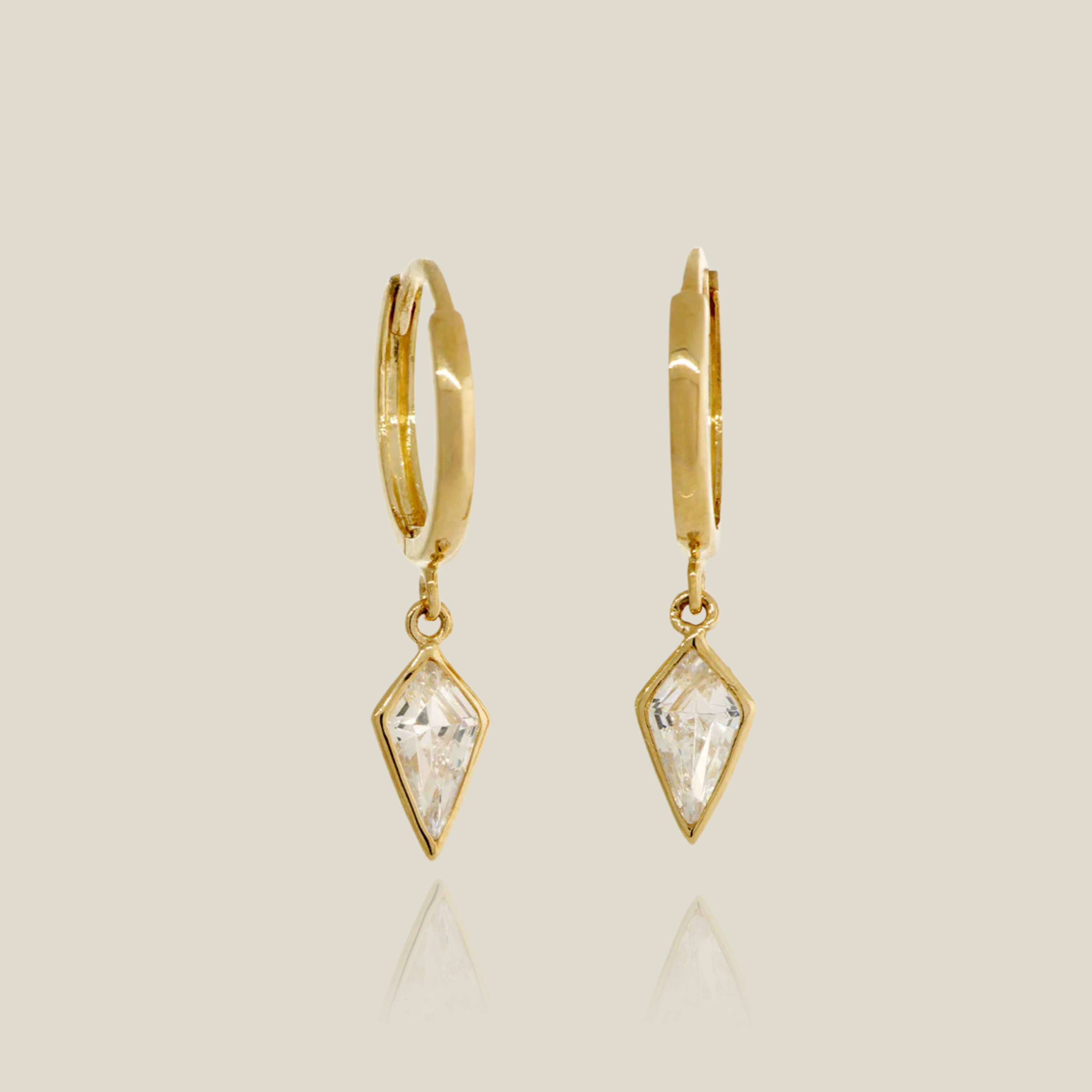 CZ Lozenge Drop Huggie Earrings - Anygolds