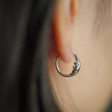 Crescent Moon Face Huggie Hoop Earrings - Anygolds