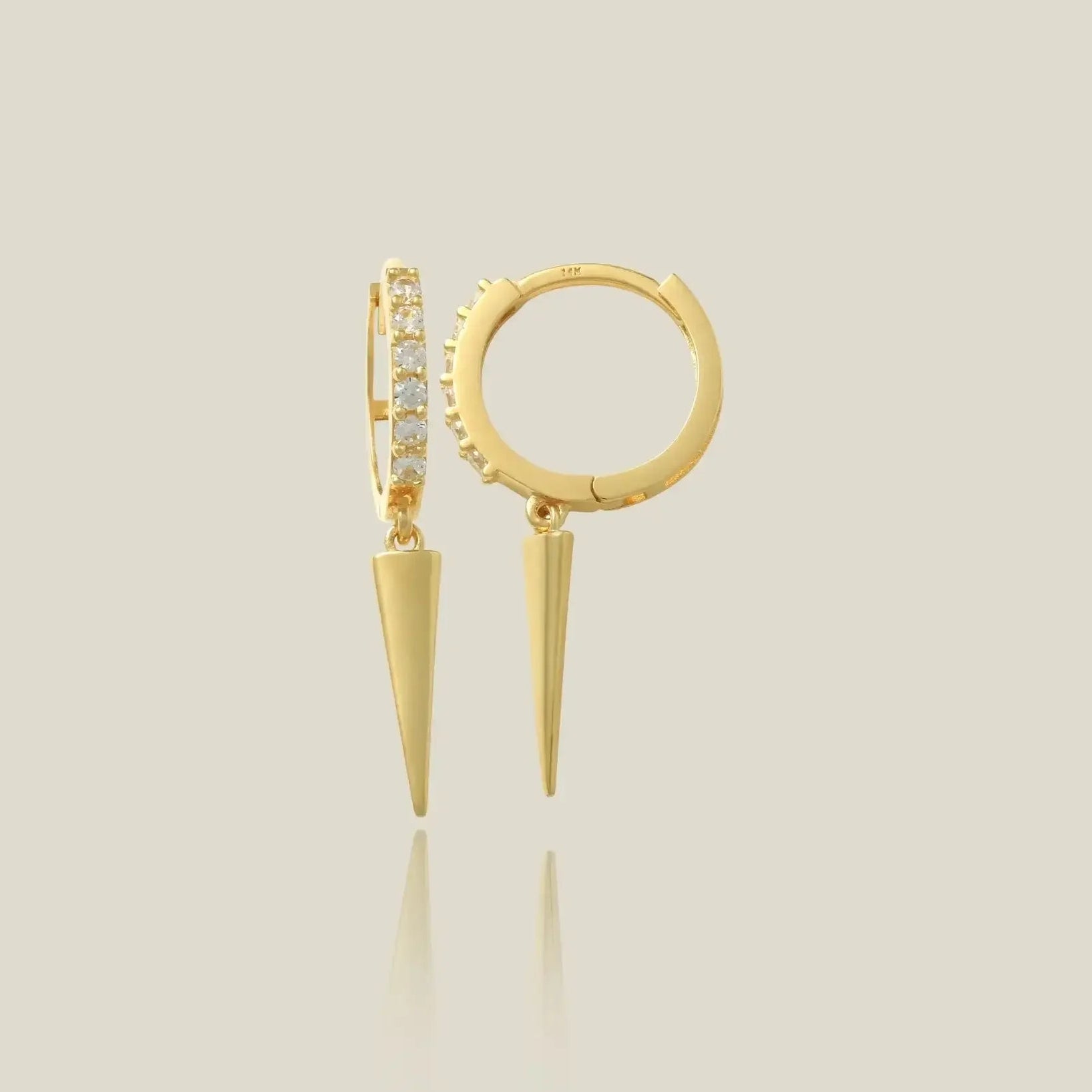 14K Solid Gold CZ Spike Earring – Anygolds