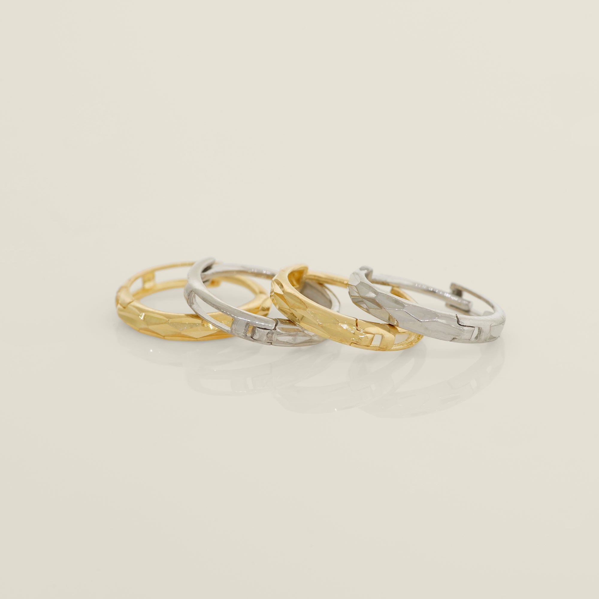14K Solid Gold Mini Diamond-Cut Hoop Huggie Earrings - Anygolds 