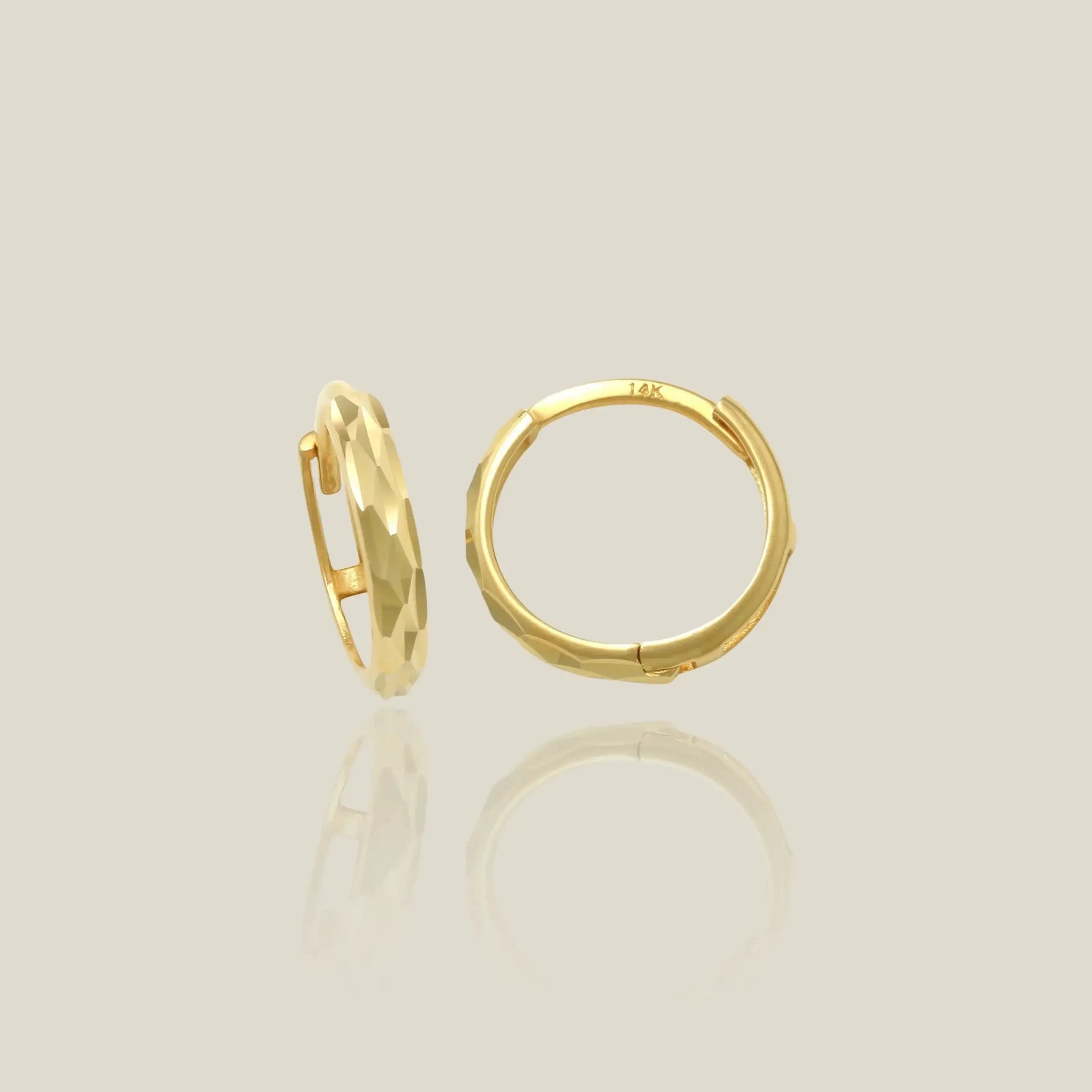 14K Solid Gold Textured Diamond-Cut Huggie Hoop Earrings – Anygolds