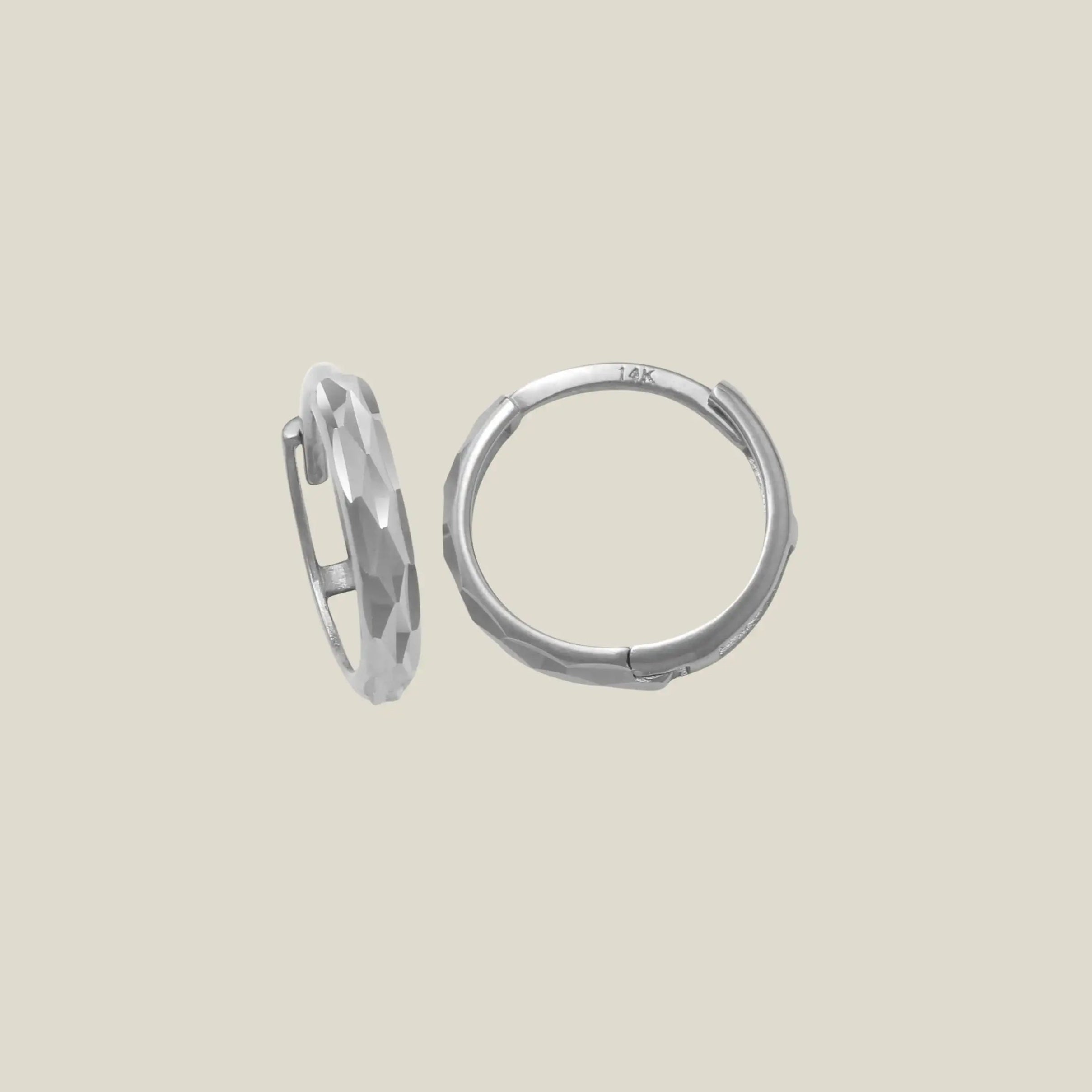 14K Solid Gold Textured Diamond-Cut Huggie Hoop Earrings – Anygolds