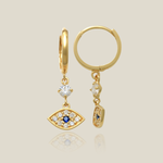 Sapphire Blue CZ Evil Eye Drop Earrings - Anygolds