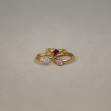 Round Color Stone Hoop Earrings (Ruby, Pink, Clear)