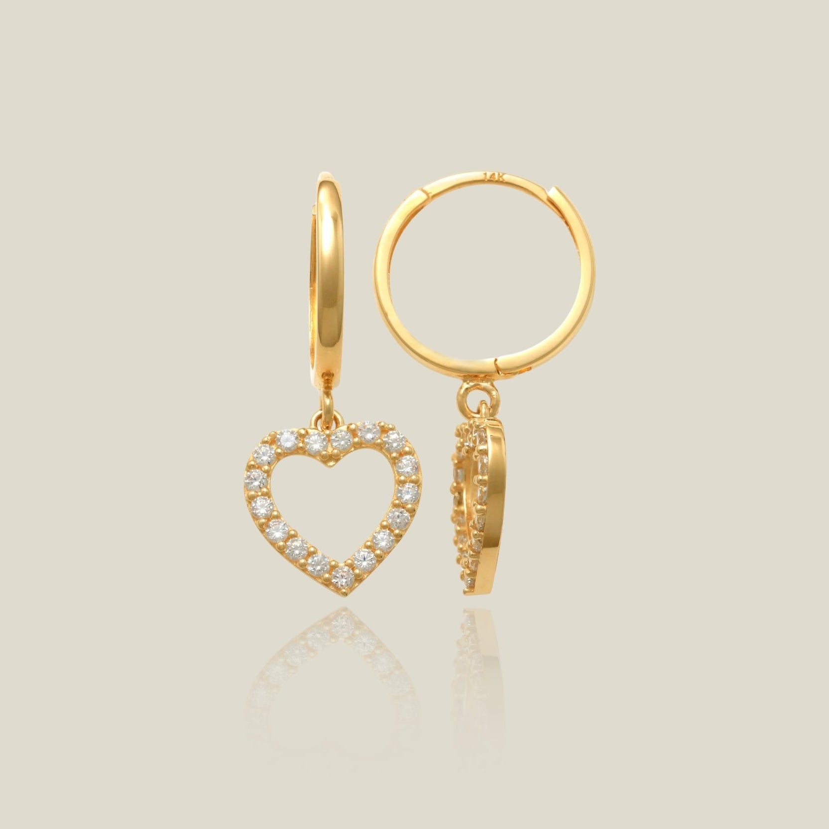 Open Heart Drop with CZ Earrings - Anygolds