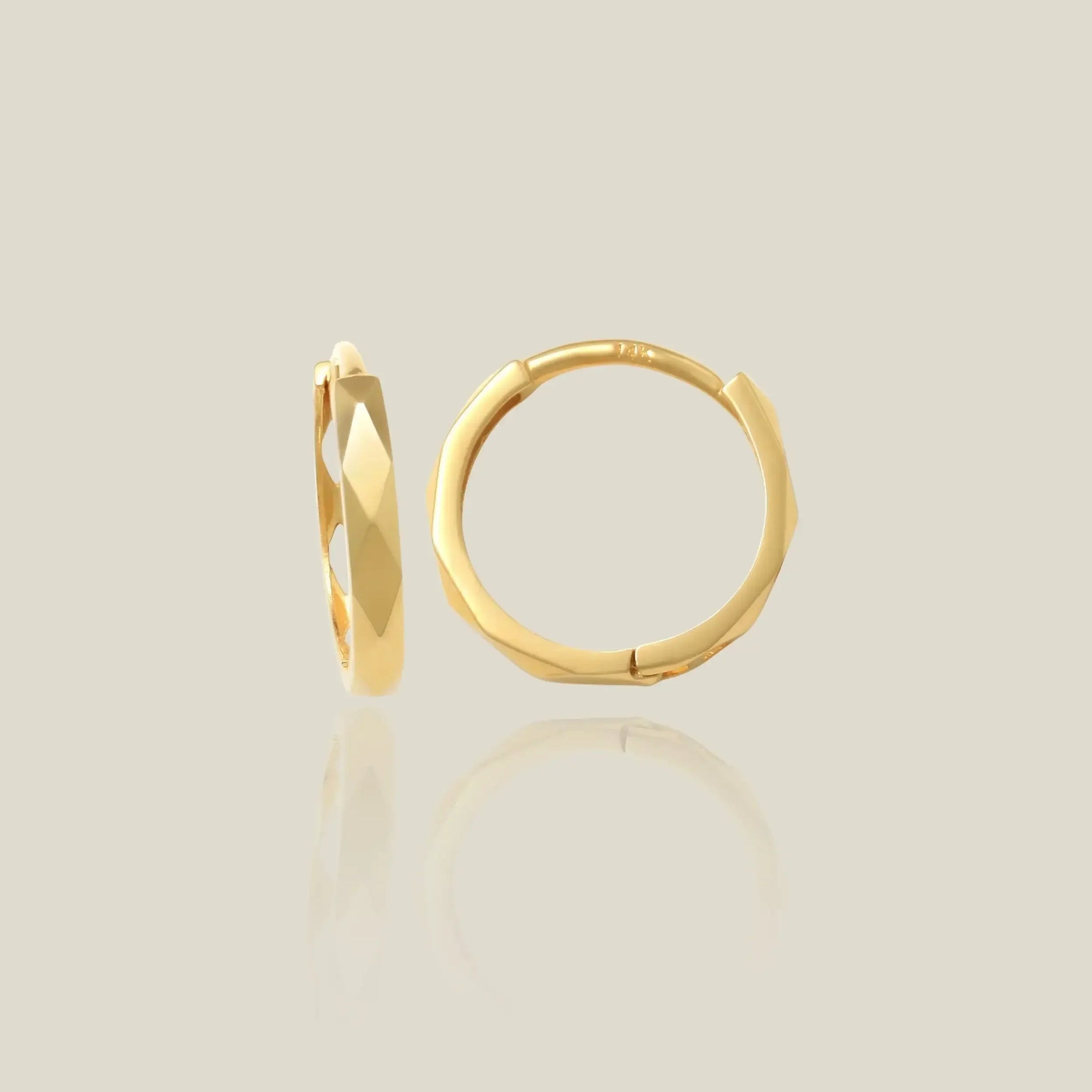 14K Solid Gold Sleek Diamond-Cut Huggie Hoop Earrings – Anygolds