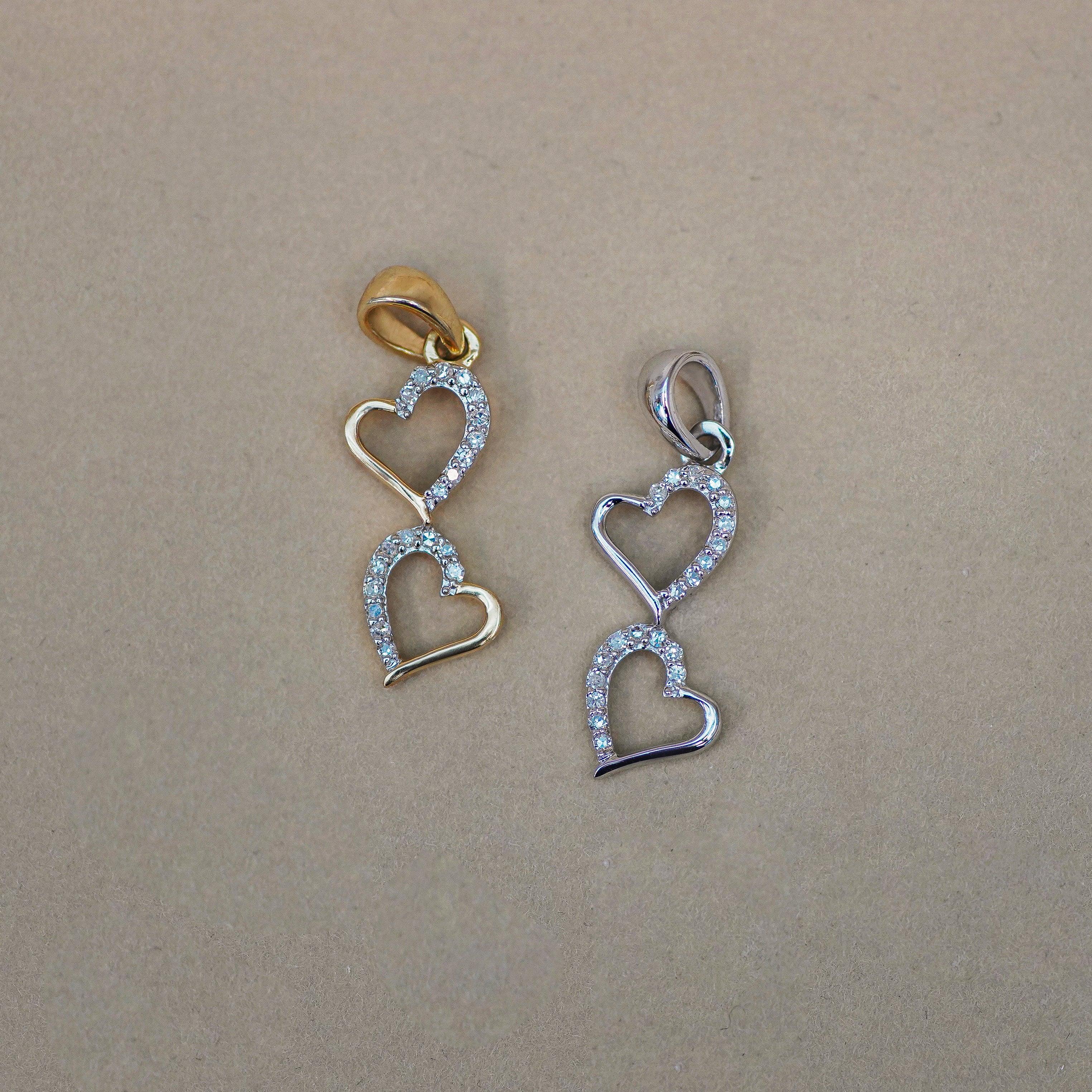 Diamond Double Heart Pendant - Anygolds