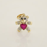 14K Solid Gold Diamond & Color Stone Heart Teddy Bear Pendant Ruby - Anygolds