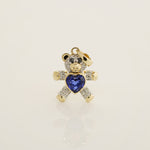 14K Solid Gold Diamond & Color Stone Heart Teddy Bear Pendant Sapphire - Anygolds