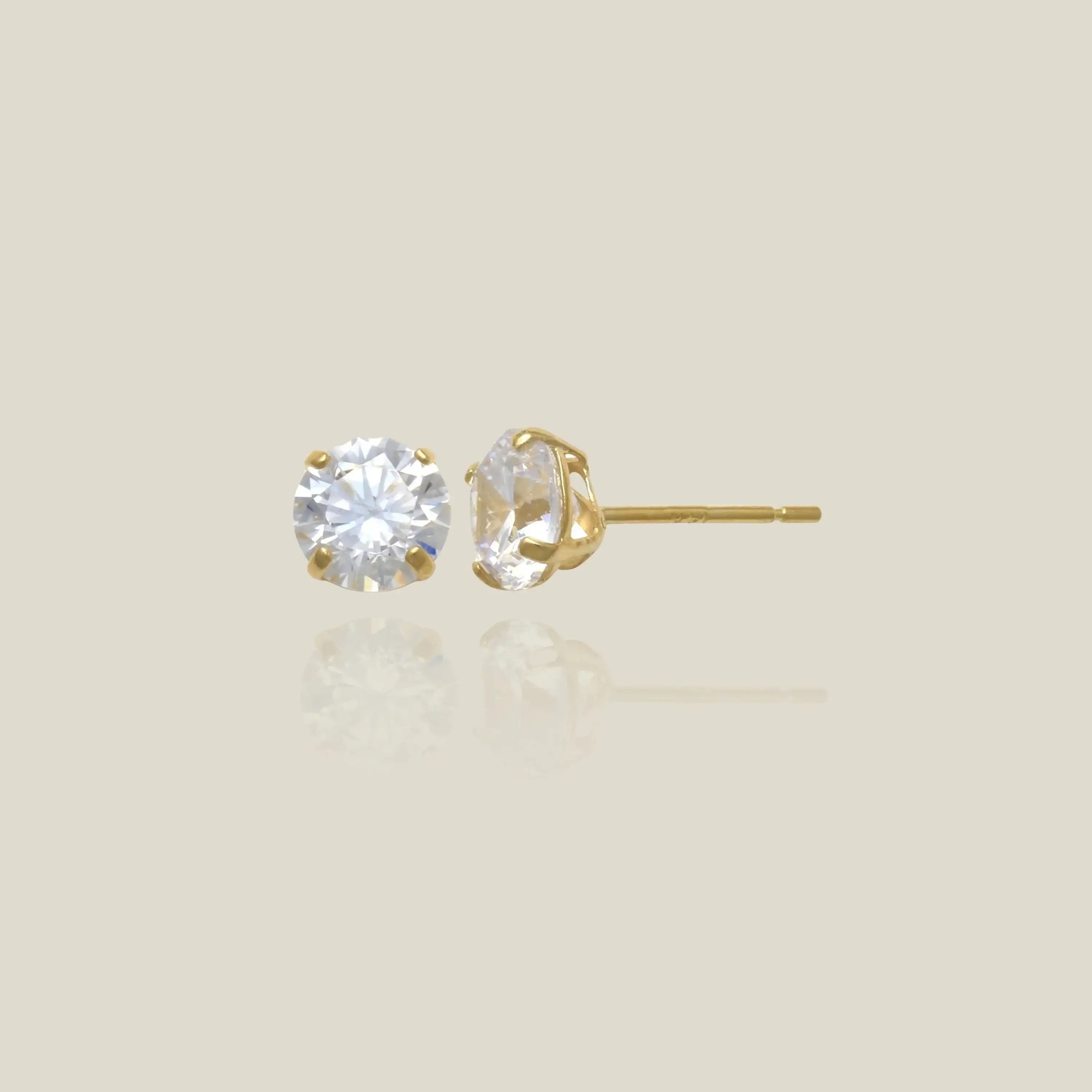 14K Solid Gold CZ Round Stud Earrings – Anygolds