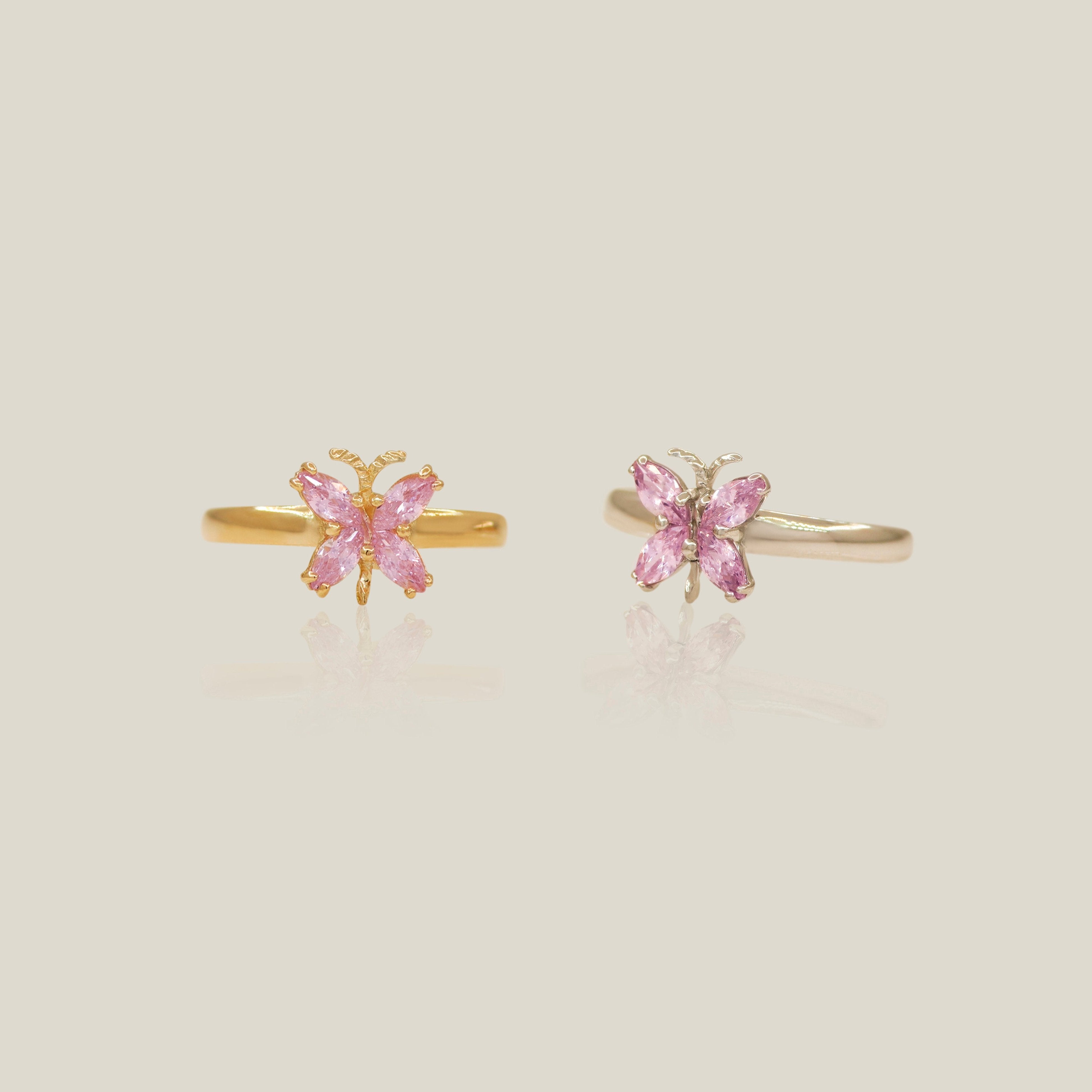 Marquise Pink CZ Butterfly Toe Ring - Anygolds