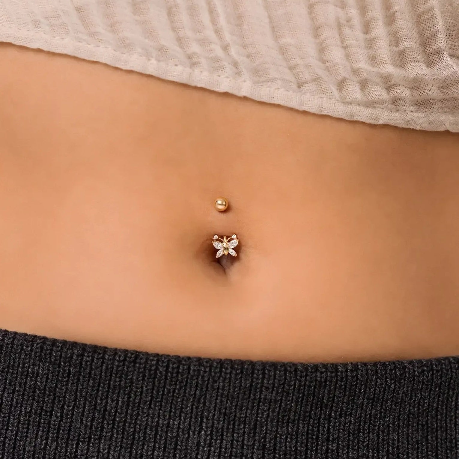 14K Solid Gold Marquise Butterfly Curved Barbell – Anygolds