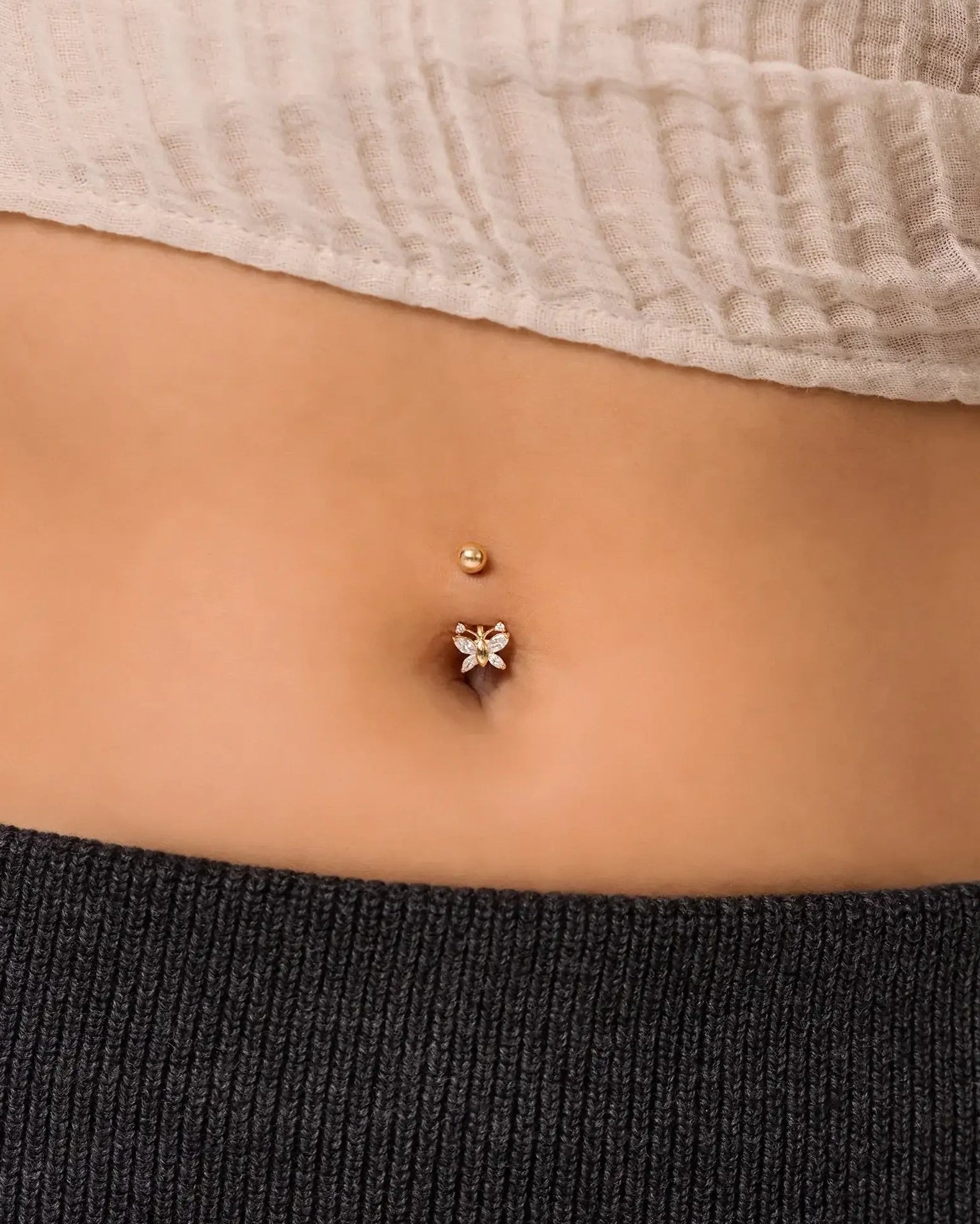 14K Solid Gold Marquise Butterfly Curved Barbell – Anygolds