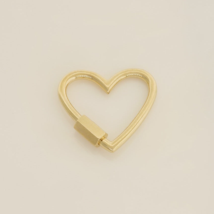 14K Solid Gold Heart Charm Connector Screw Carabiner Clasp- Anygolds 