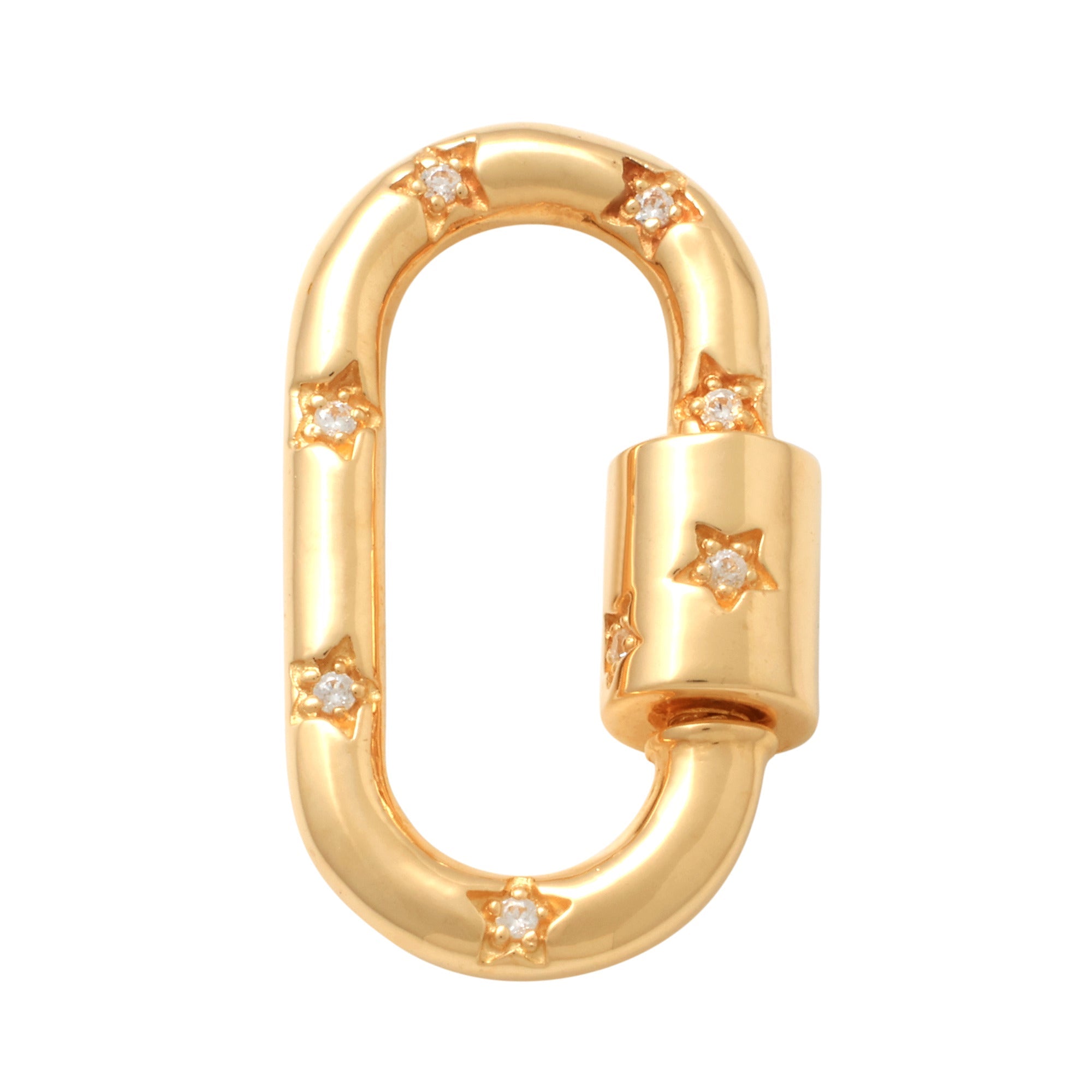 14K Solid Gold Bedazzled Diamond Oval Paperclip Screw Charm Connector - Anygolds 