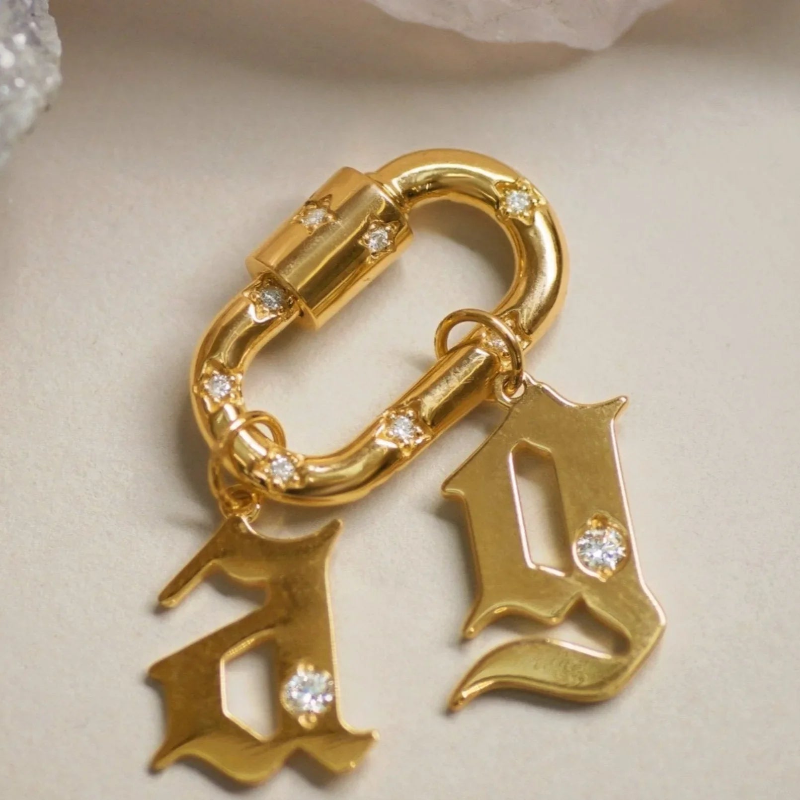 14K Solid Gold Diamond Oval Carabiner Screw Connector – Anygolds