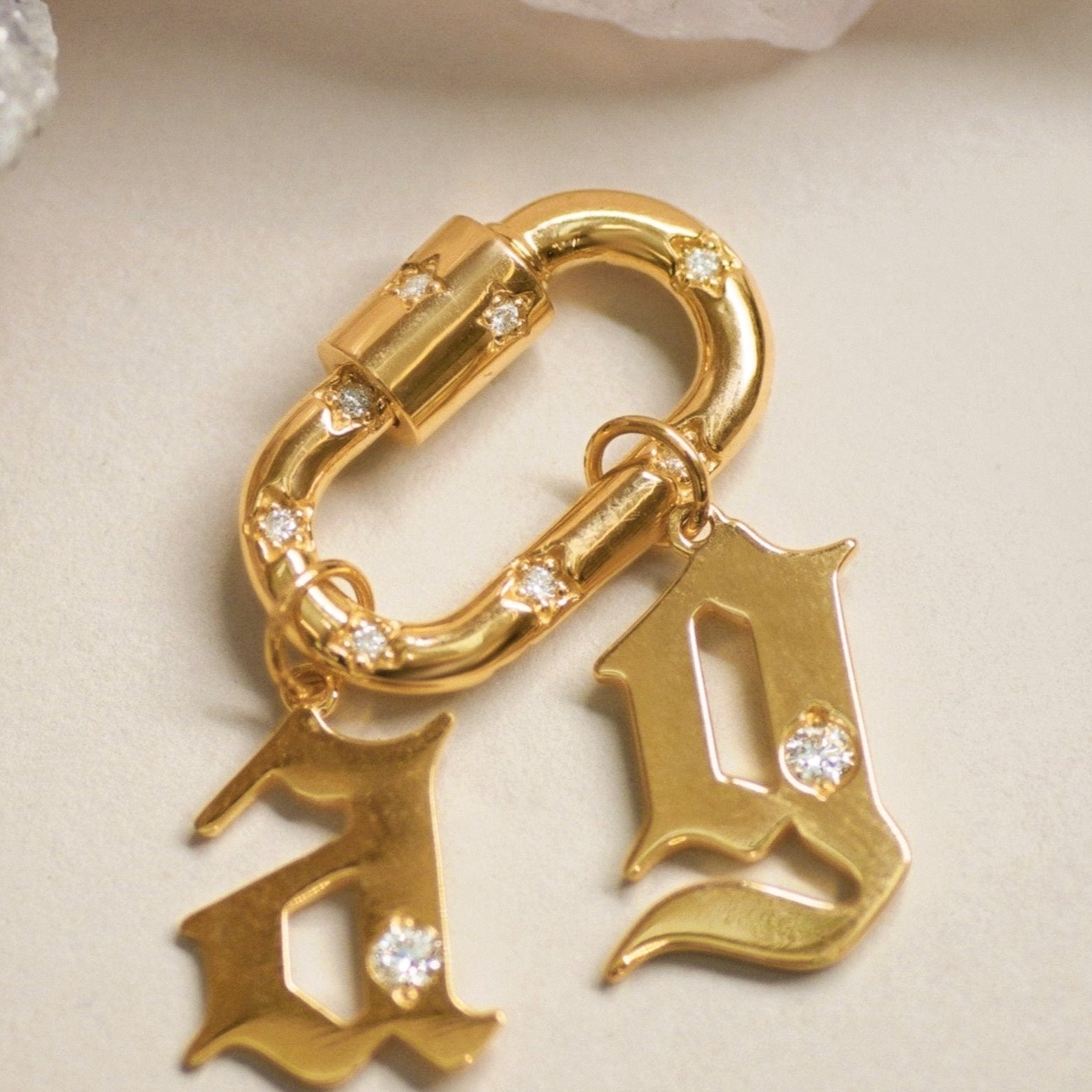 14K Solid Gold Diamond Carabiner Charm Connector – Anygolds