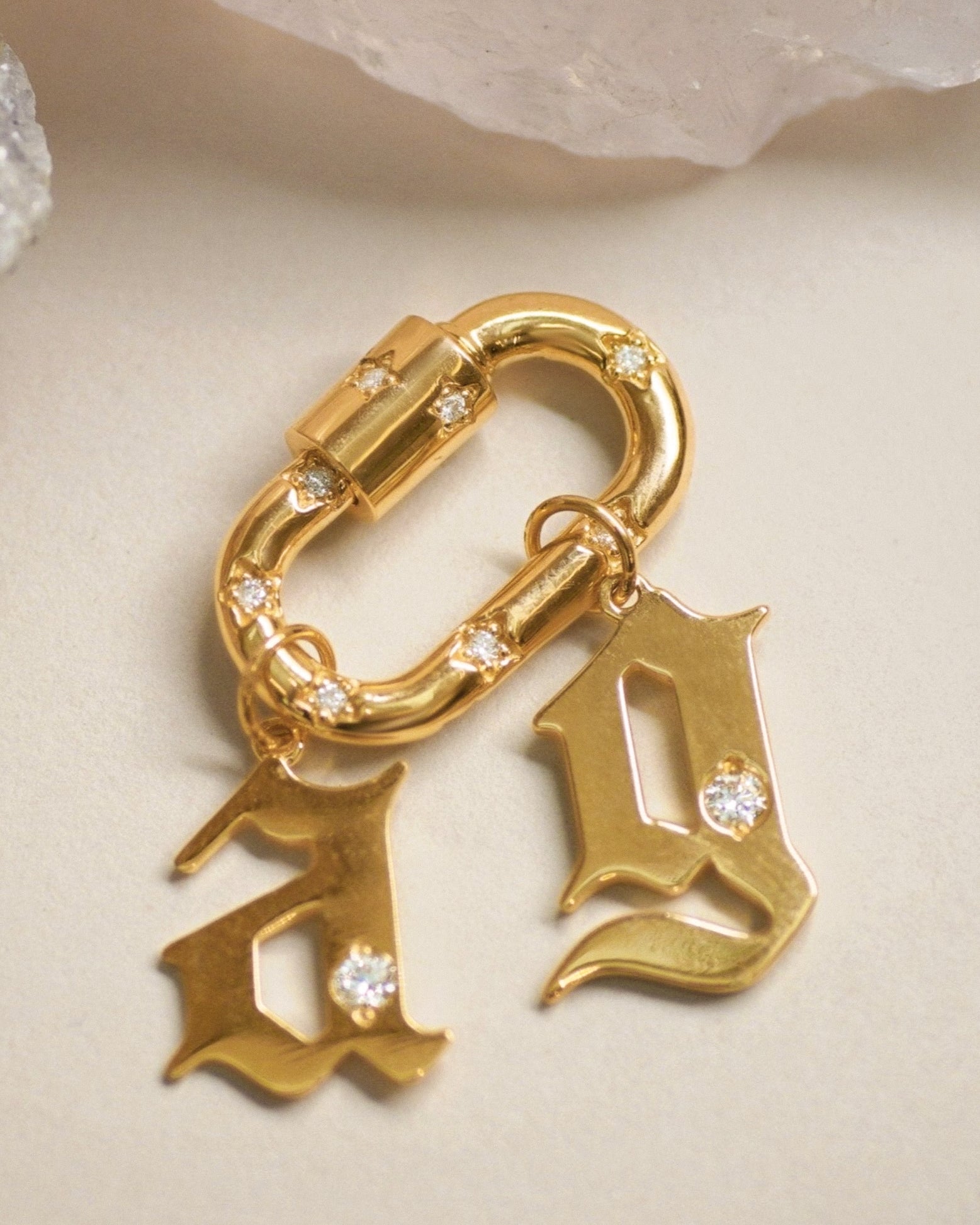 14K Solid Gold Diamond Carabiner Charm Connector – Anygolds