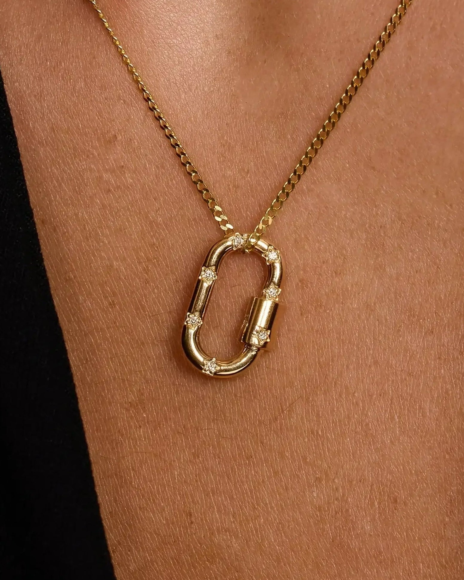 14K Solid Gold Diamond Carabiner Charm Connector – Anygolds