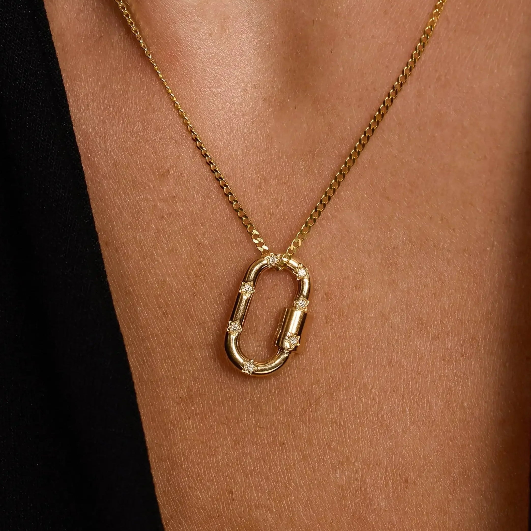 14K Solid Gold Diamond Carabiner Charm Connector – Anygolds