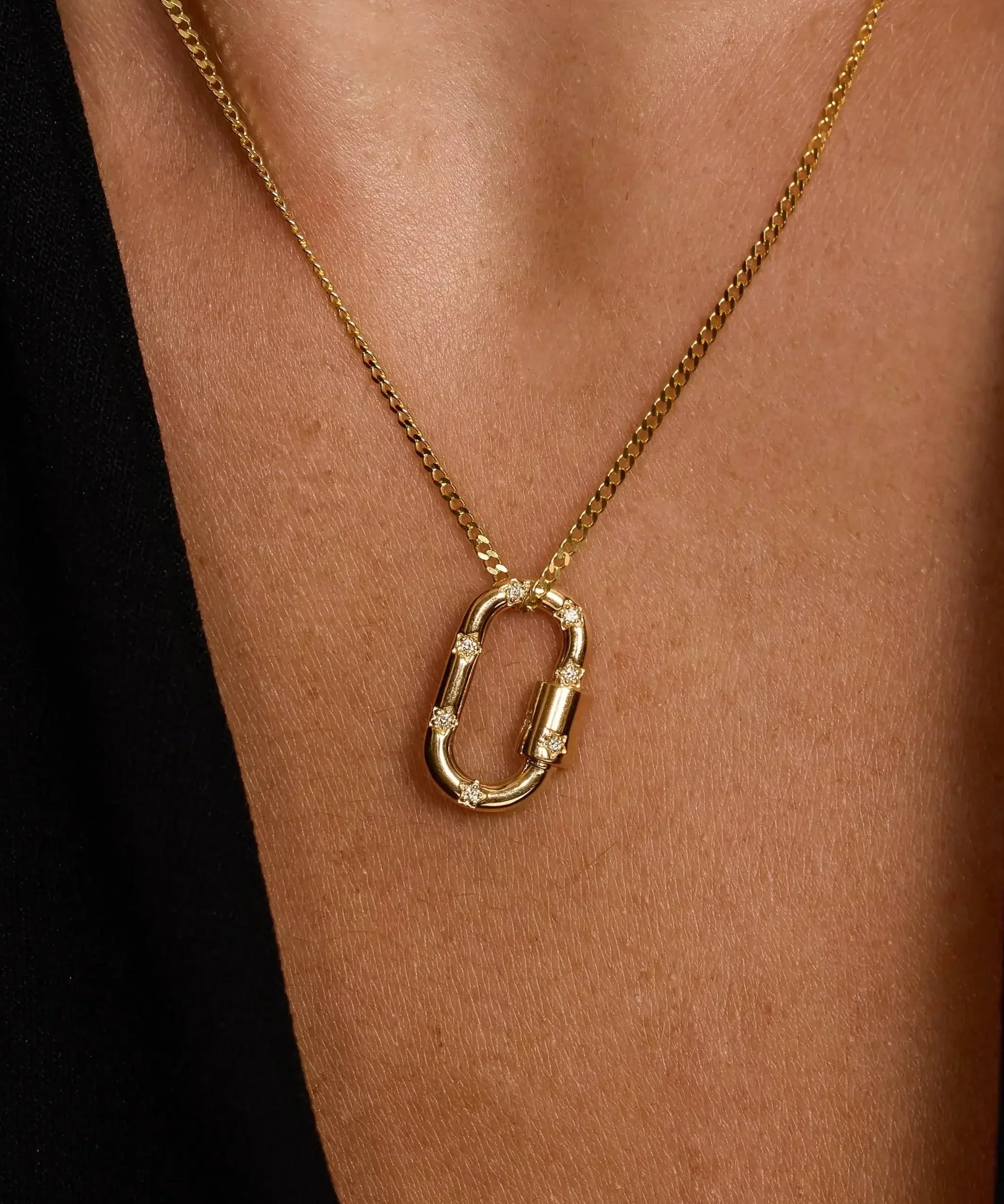 14K Solid Gold Diamond Carabiner Charm Connector – Anygolds